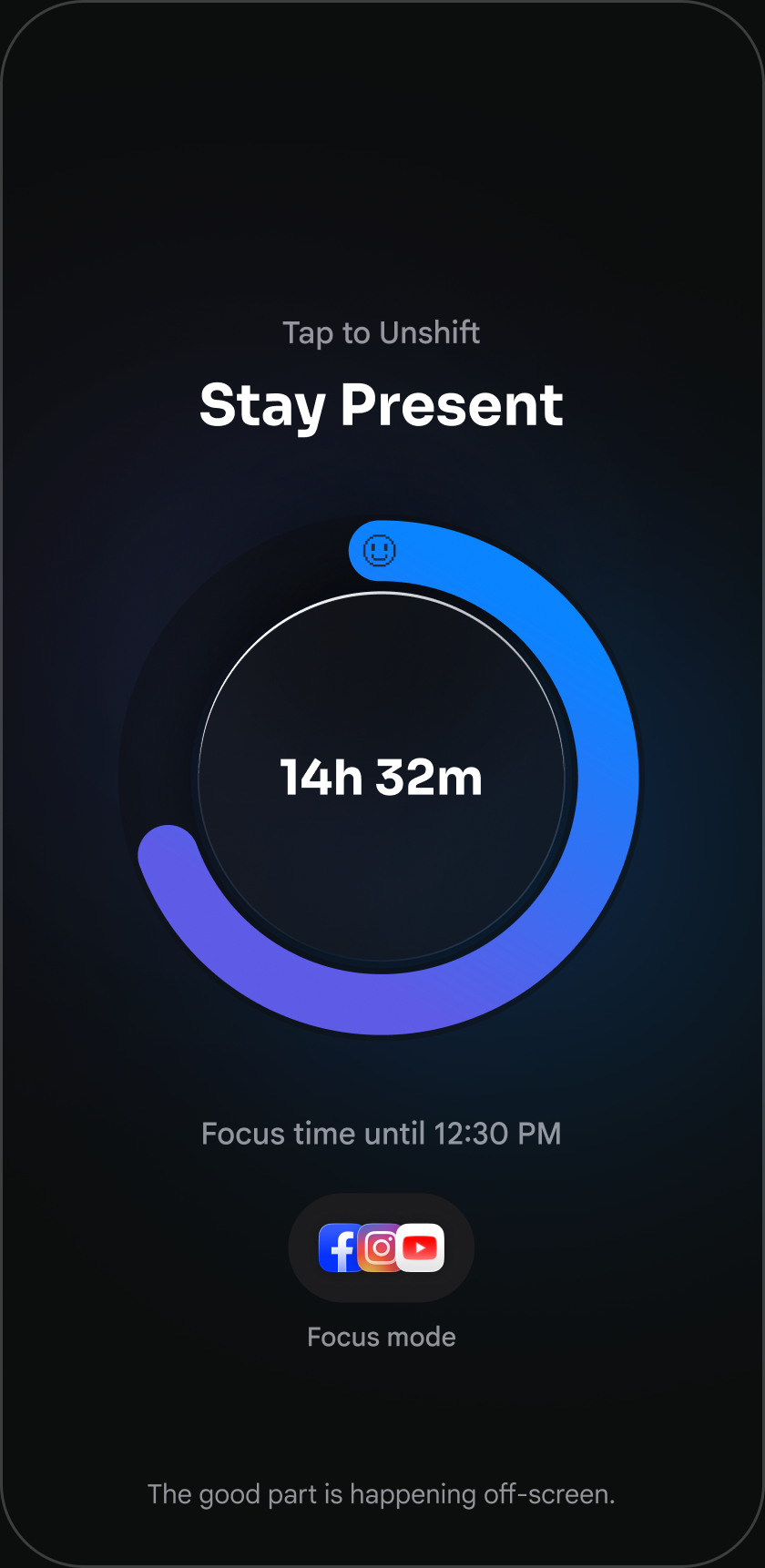 Active focus session in Nobrainrot with social media apps blocked until 12:30 PM