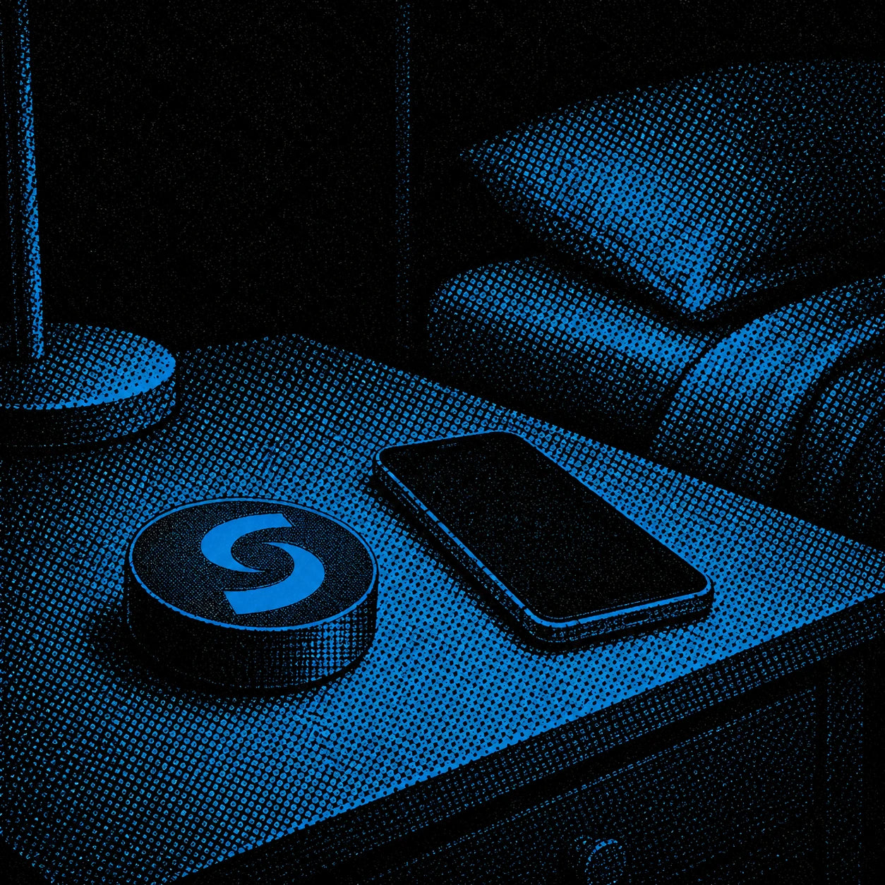 Shift puck on a nightstand, phone locked away from the bed — NOBRAINROT® doomscrolling solution