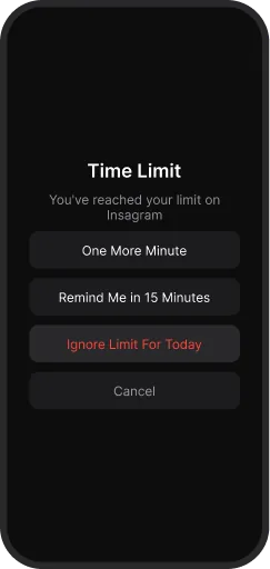 Apple Screen Time offering One More Minute, Remind Me in 15 Minutes, and Ignore Limit For Today